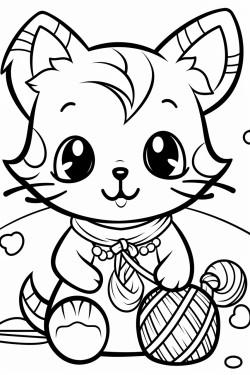stained glass kawaii cute cat playing with yarn