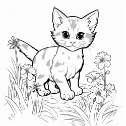 cat playing if field of flowers