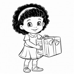 african american little girl  wearing a dress with fringes at the bottom that is lifting a heavy box