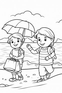 children playing at the beach