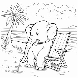ein elefant trgt einen schwimmreifen und sitzt in einem klappstuhl am strand