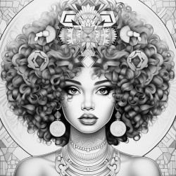 woman with afro with face with geometric shapes