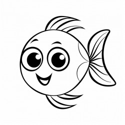 simple and cute fish outline drawing with thin bold lines with cute eyes with only black and white color