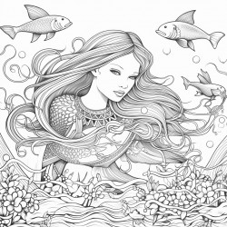 beautiful mermaid swimming with dolphins and sea turtles