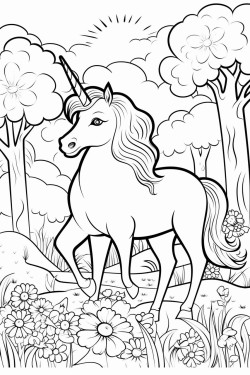 unicorn bermain di hutan dengan anak