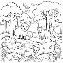 forest scenery with lot of animals