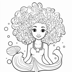 beautiful mermaid black with afro coloring page