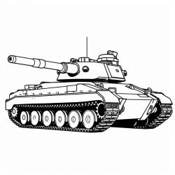 an army tank side view no color no shading bold lines