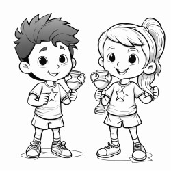 children holding trophies and wearing medals