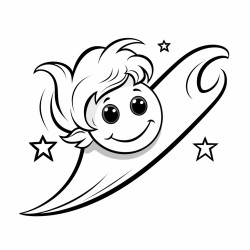 a playful comet with a long curly tail winking at the viewer