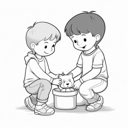 child taking an item from someone with all eyes closed