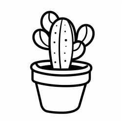 cactus in pot easy simple line art thick blackoutline