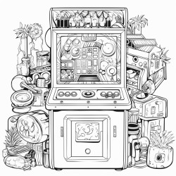 a retro arcade machine with buttons joysticks and vibrant game screens