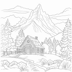 mountain with cabin