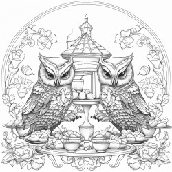 owls having dinner with a queen