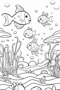 kawaii style fondo del mar con peces algas etc