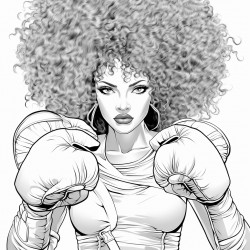 woman with afro boxing