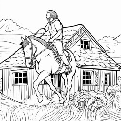 a man is ridding a horse on the top of a green grass house