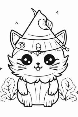 cute cat in a wizard hat magical forest