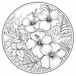 tropical flowers in a circular composition