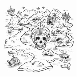 scary pirate map with skulls