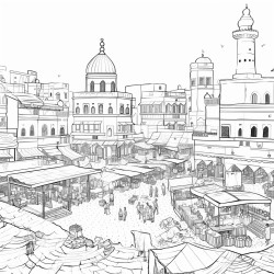a bustling scene in jemaa elfnaa square with snake charmers and food stalls