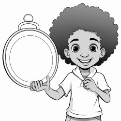 a cheerful illustration of a black child holding a mirror and smiling at their reflection