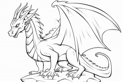 dragon that is long like a snake can breath fire and has 4 legs and wings  it is living in a cave with bones