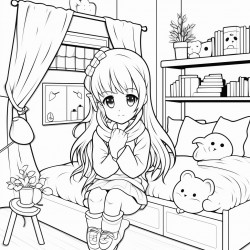 cute kawaii cozy lofi anime girls bedroom