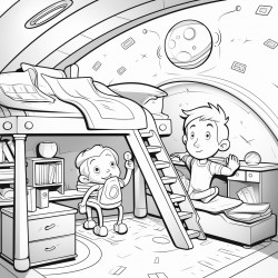 futuristic space house with glass ceiling and boy in bed