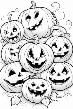 draw a variety of pumpkins with different facial expressionshappy silly spooky and surprised