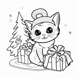cozy christmas gift coloring book page no colors black and bold lines