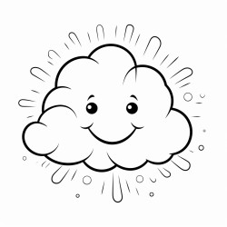 smiling sun and fluffy clouds