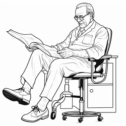 old science teacher in leather pants and high pony tail in a lift with an injured foot