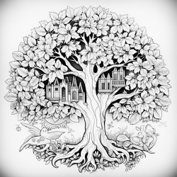 create a tree with mandala pattern inside and nature art stress relieving