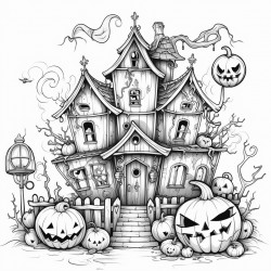 a haunted house with clowns pumpkins