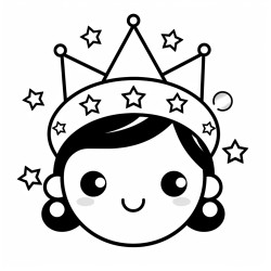 a kawaii moon with a smiling face wearing a starry crown