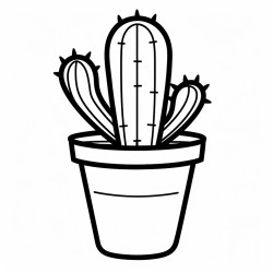 cactus in pot easy simple line art thick blackoutline