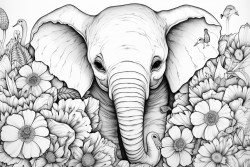 baby elephant baby owl in sunflower and roses