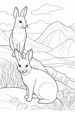 a fox and a rabbit in a mountain scene