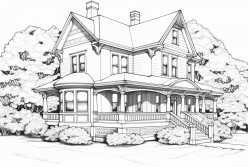 beautiful house with front porch surrounded by trees and nice landscaping