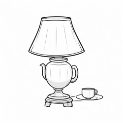 lamp on side table with tea cup