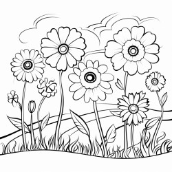 smiling flowers in a field whimsical