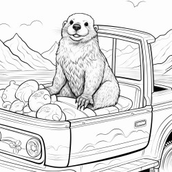 sea otter riding in the back of a pickup truck