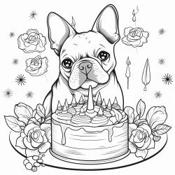 funny french bulldog with cake