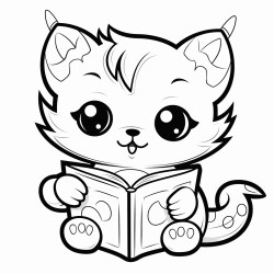 nonoline kitty cat reading a book bold lines
