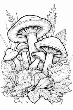 gnome forest mushrooms leaves