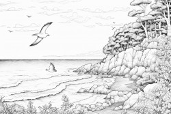 the sound of the sea the singing of birds a wild beach among the trees