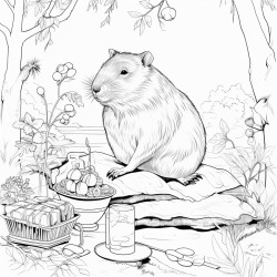 a capybara having a picnic with a bird