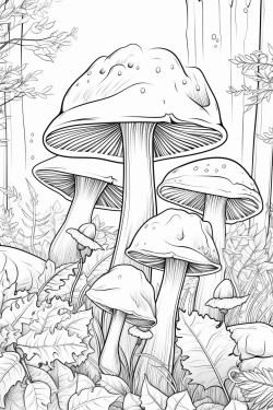 gnome forest mushrooms leaves